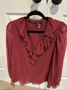 1. State Ruffled Tie-Neck Blouse - Rose
